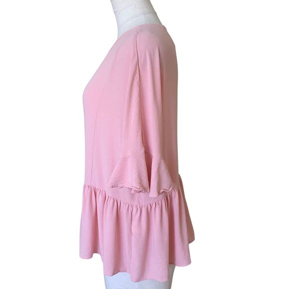 Zara Pink Peplum Hem Blouse Top XS Short Sleeve Feminine Ruffle - Picture 4 of 9